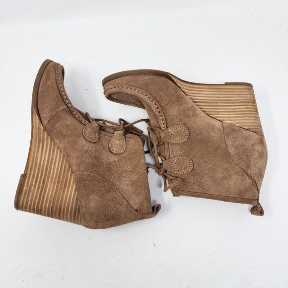 Lucky Brand Womens Ysabel Suede Wedge Ankle Boots Size 8‎ 1/5 Brown - Picture 8 of 14